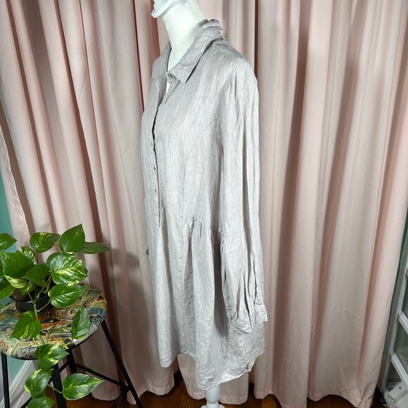 Beacon Cove Linen Tunic Dress Large Gray Long Sleeve Button Front Cottagecore - Picture 3 of 10